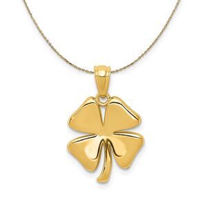 14k Yellow Gold Polished Four Leaf Clover Necklace - 24 Inch